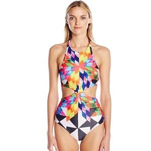 Mara Hoffman Fractals Printed Cutout One Piece Swimsuit (Size Small)